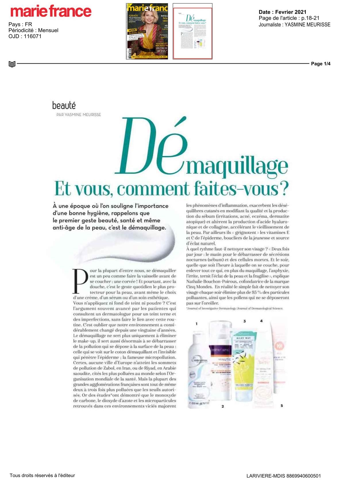Marie France - Février 2021 - RavitaLash® Cosmetics